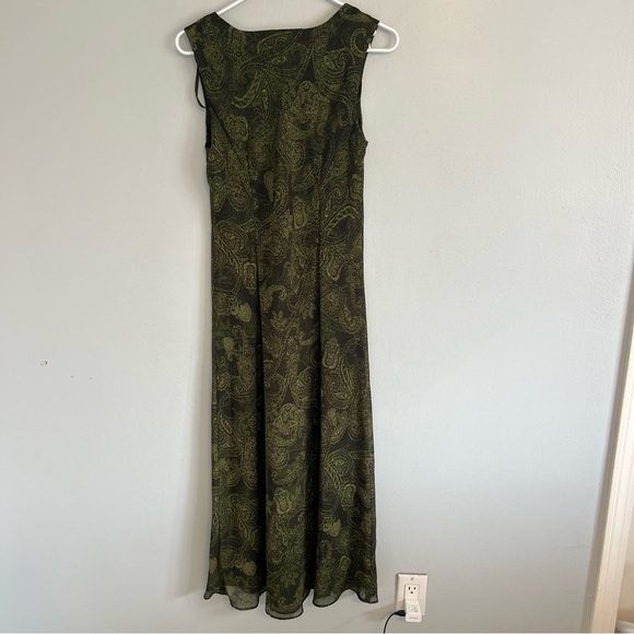Studio I Sleeveless Maxi Dress Paisley Olive Green Sz 8 Flowy Romantic Y2K 90s - Picture 10 of 15